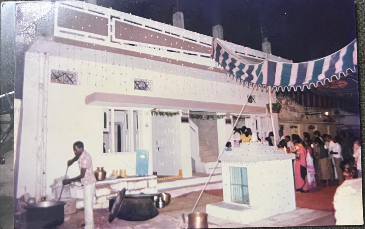 An original archival photograph of the temple during an early stage of structural development